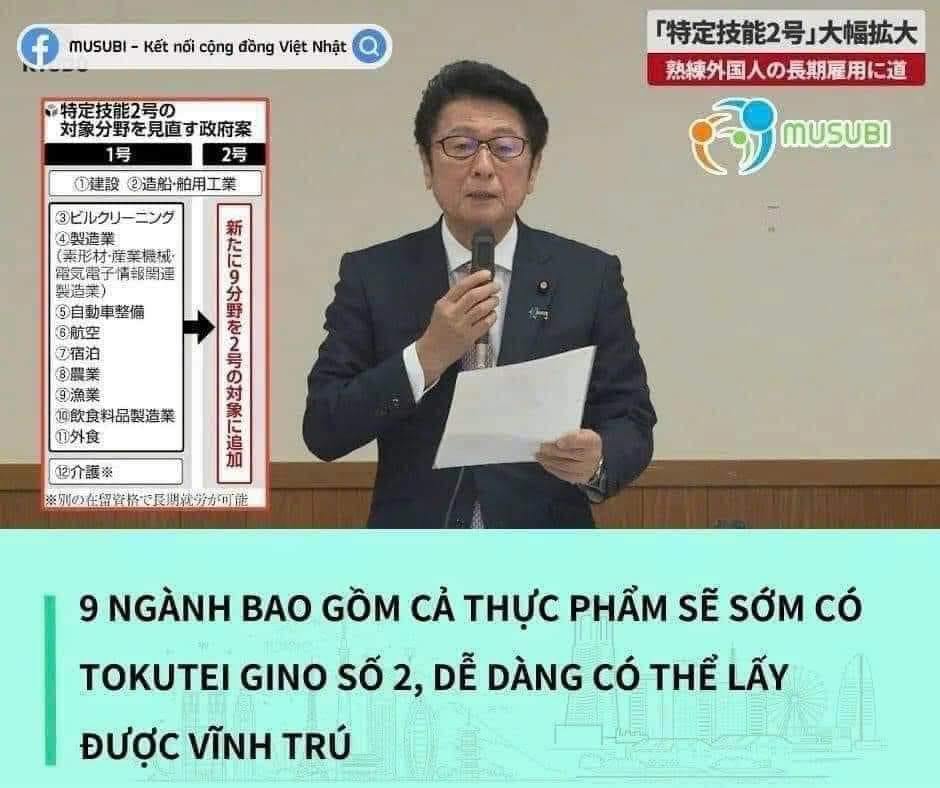 THÊM 9 NGHÀNH NGHỀ VÀO TOKUTEI GINNO SỐ 2 DÀNH CHO THỰC TẬP SINH VIỆT NAM